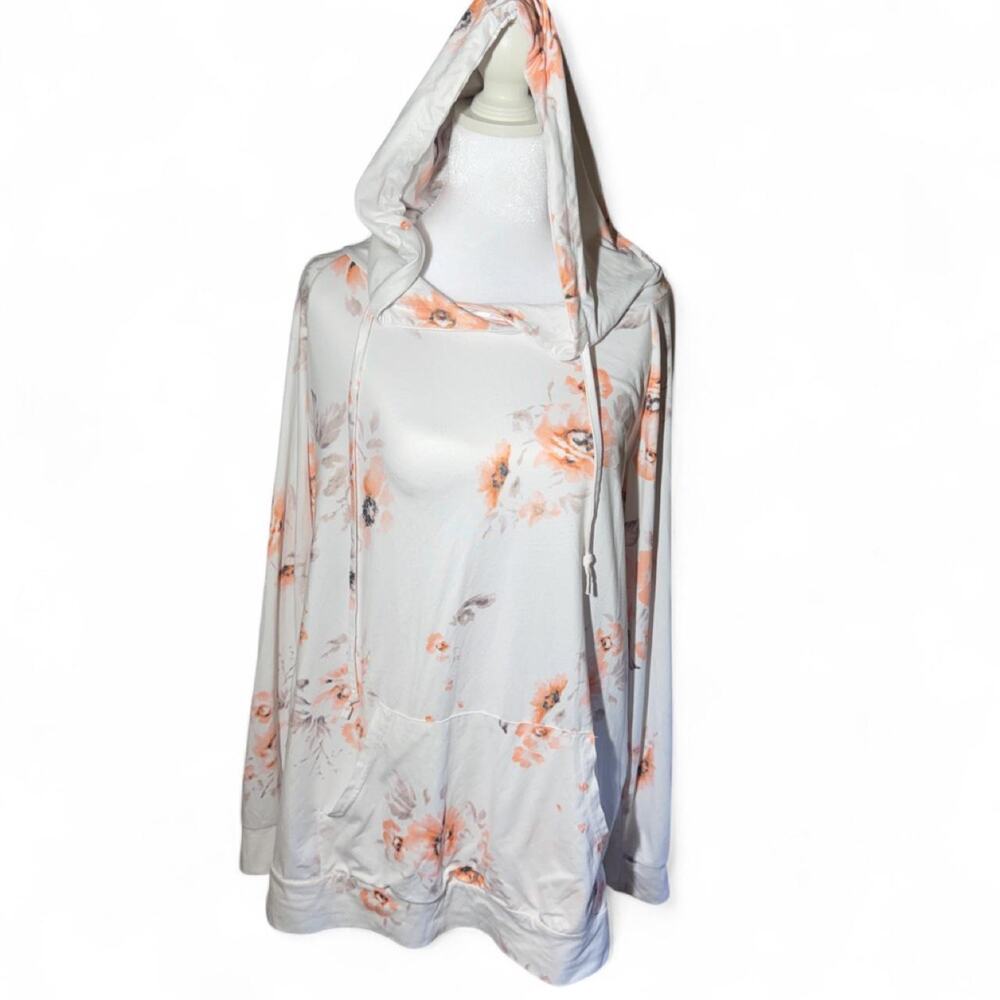 White & Pink Floral Hoodie – Orange/Peach Flowers- Size M